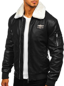 Férfi pilóta bőrdzseki fekete Bolf EX837