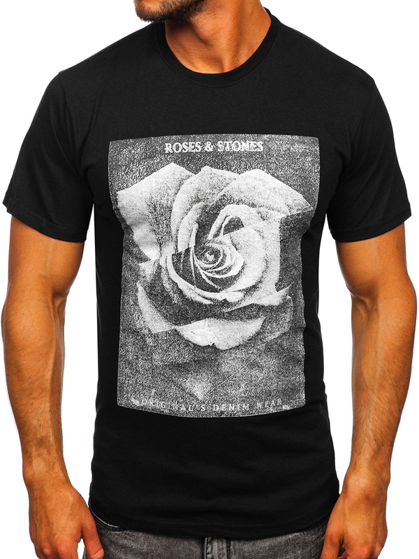 Férfi pamut póló mintával fekete színben Bolf 2017