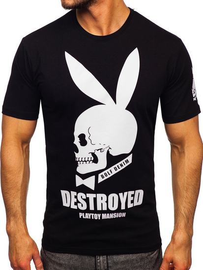 Férfi póló mintával fekete színben Bolf 192368