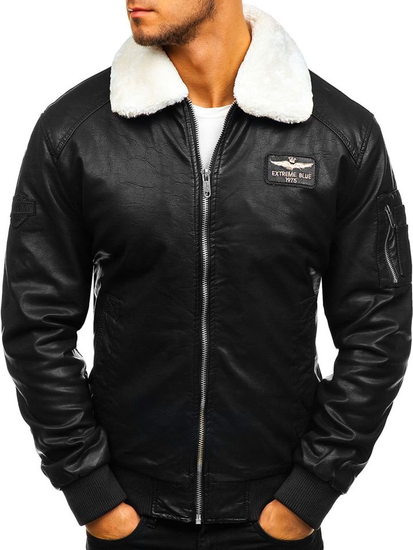 Férfi pilóta bőrdzseki fekete Bolf EX837