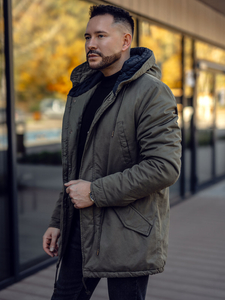 Téli pamut férfi parka dzseki zöld színben Bolf 1793