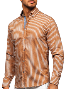 Hosszú ujjú csíkos férfiing barna színben Bolf 20731