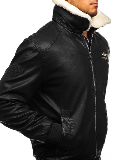 Férfi pilóta bőrdzseki fekete Bolf EX837