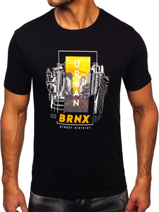 Fekete pamut férfi póló mintával Bolf MPO3452