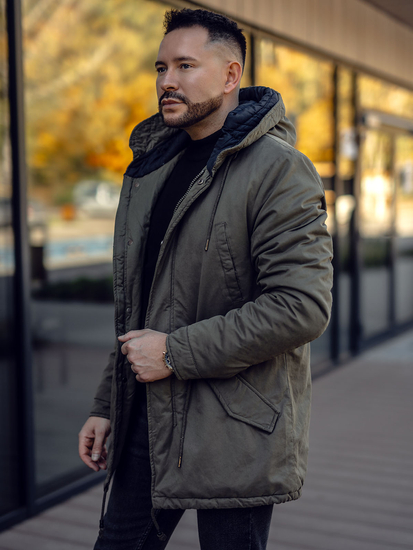 Téli pamut férfi parka dzseki zöld színben Bolf 1793