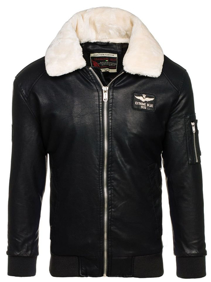 Férfi pilóta bőrdzseki fekete Bolf EX837