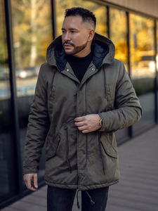 Téli pamut férfi parka dzseki zöld színben Bolf 1793