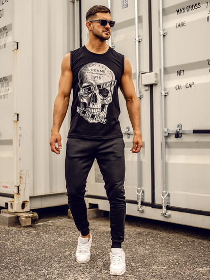 Fekete férfi tank top trikó mintával Bolf 14807A