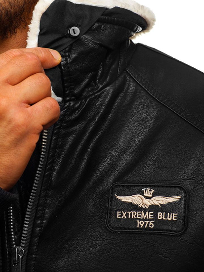 Férfi pilóta bőrdzseki fekete Bolf EX837