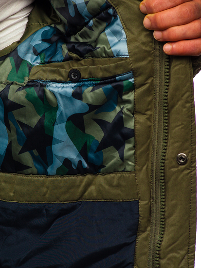 Téli pamut férfi parka dzseki zöld színben Bolf 1793