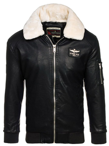 Férfi pilóta bőrdzseki fekete Bolf EX837