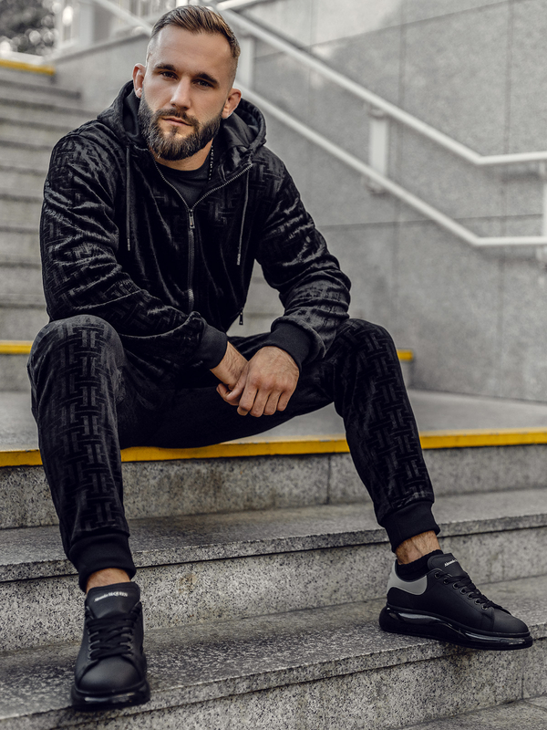 Fekete színű férfi velúr melegítő együttes Bolf 3B113A