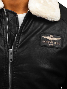 Férfi pilóta bőrdzseki fekete Bolf EX837