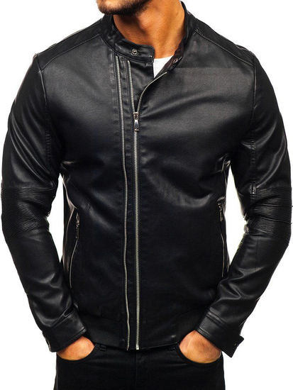 Férfi bőrdzseki fekete színben Bolf 1073