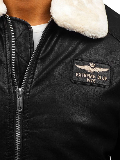 Férfi pilóta bőrdzseki fekete Bolf EX837