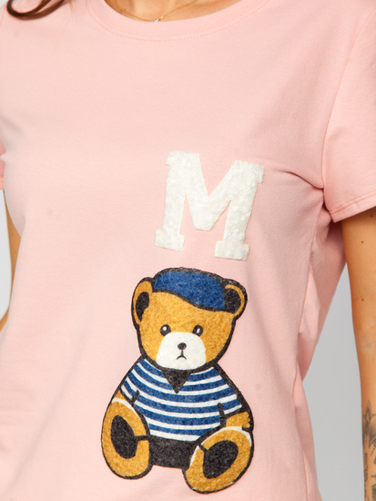 Rózsaszín színű női póló rátétekkel Bolf 52352