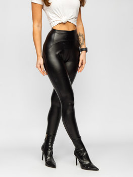 Bőrhatású női leggings fekete színben Bolf W7165