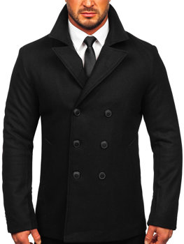 Téli kétsoros férfi kabát magas gallérral fekete színben Bolf 8801