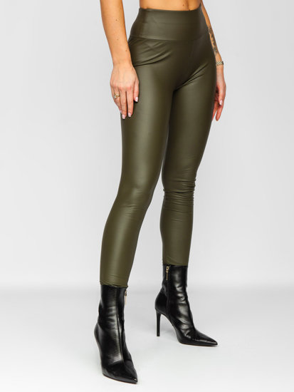 Bőr hatású női leggings khaki színben Bolf YY83NM