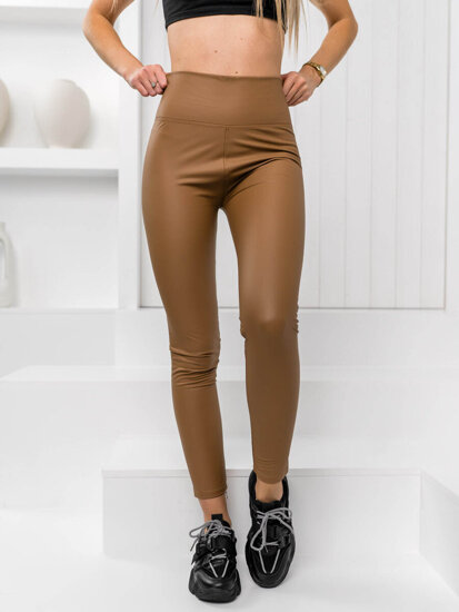 Bőrhatású női leggings barna színben Bolf 2048