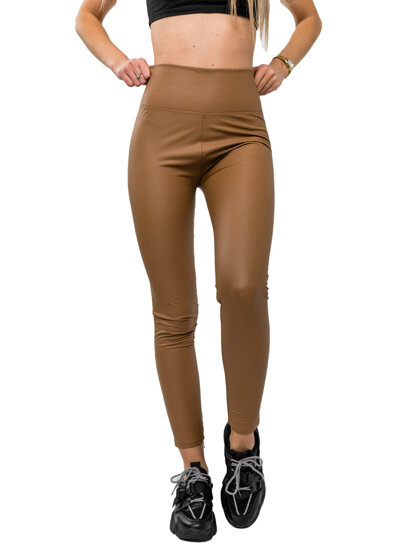 Bőrhatású női leggings barna színben Bolf 2048