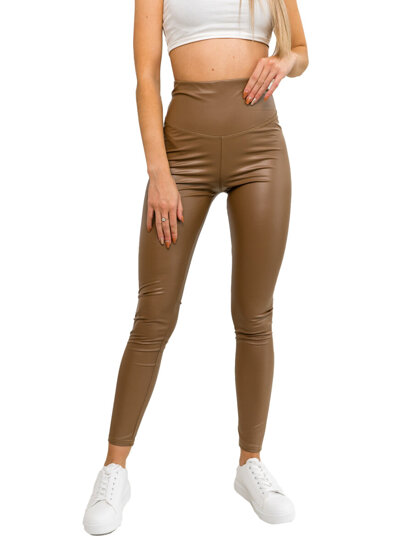 Bőrhatású női leggings barna színben Bolf W7528