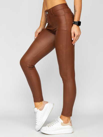 Bőrhatású női leggings csokoládé színben Bolf DM850