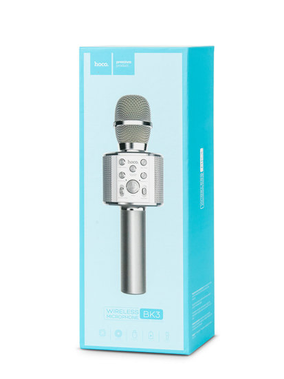 Ezüst színű karaoke bluetooth mikrofon BK3