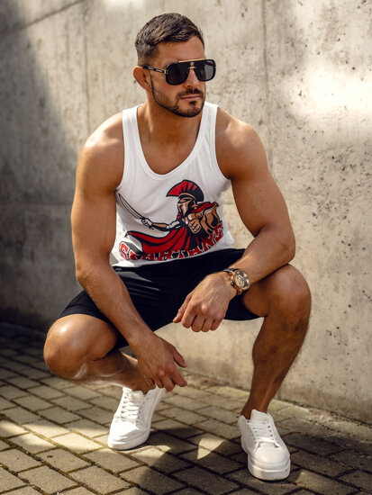 Fehér férfi tank top mintával Bolf 143025A