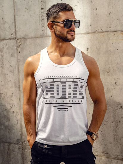 Fehér férfi tank top mintával Bolf 14840A