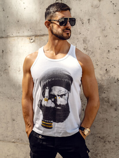 Fehér férfi tank top mintával Bolf 14842A