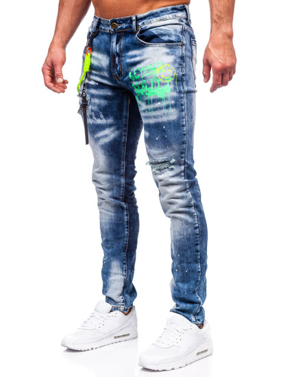 Férfi skinny fit farmernadrág nadrágtartóval gránátkék színben Bolf E7853