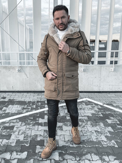 Téli férfi parka dzseki camel színben Bolf M120