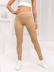 Bézs bordázott női leggings Bolf W7903