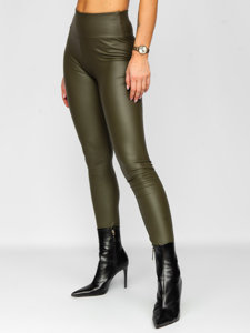 Bőr hatású női leggings khaki színben Bolf YY83NM