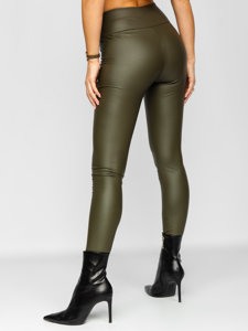 Bőr hatású női leggings khaki színben Bolf YY83NM