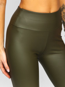 Bőr hatású női leggings khaki színben Bolf YY83NM