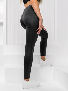 Bordázott női leggings fekete színben Bolf XF2303