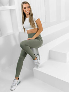 Bordázott női leggings zöld színben Bolf 10376