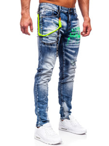 Férfi skinny fit farmernadrág nadrágtartóval gránátkék színben Bolf E7853