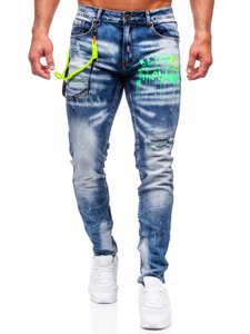 Férfi skinny fit farmernadrág nadrágtartóval gránátkék színben Bolf E7853