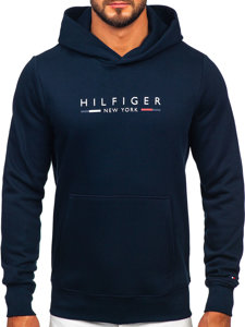 Gránátkék férfi mintás kenguruzsebes pulcsi kapucnival Tommy Hilfiger MW0MW29301