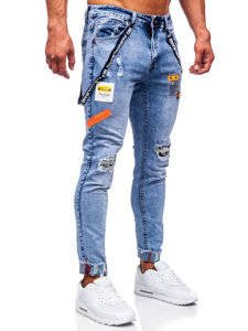 Kék slim fit férfi farmernadrág nadrágtartóval Bolf KS2102-2